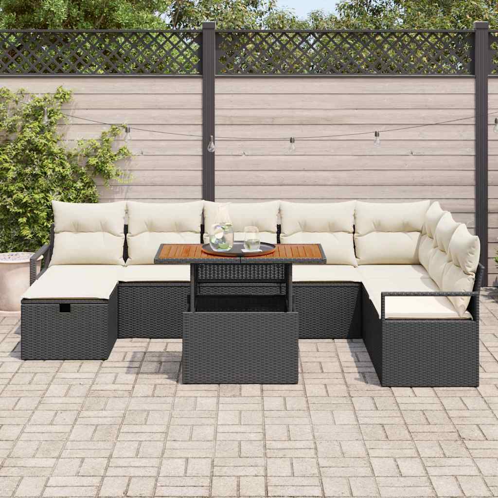 Set Divano da Giardino con cuscino 9 pcs Nero Poly Rattan - homemem39