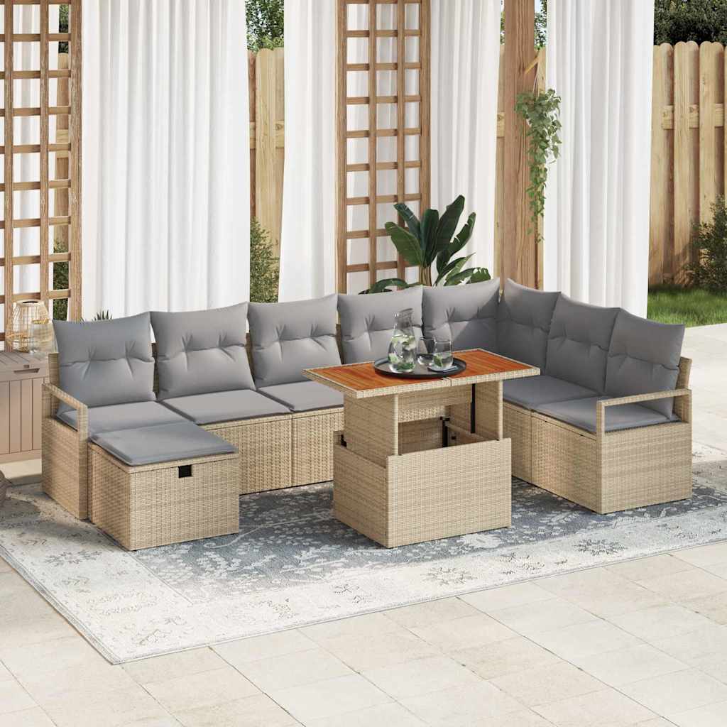 Set Divano da Giardino con cuscino 9 pcs Beige Poly Rattan - homemem39