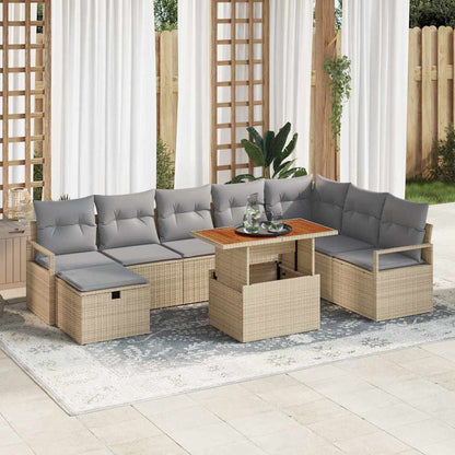 Set Divano da Giardino con cuscino 9 pcs Beige Poly Rattan - homemem39