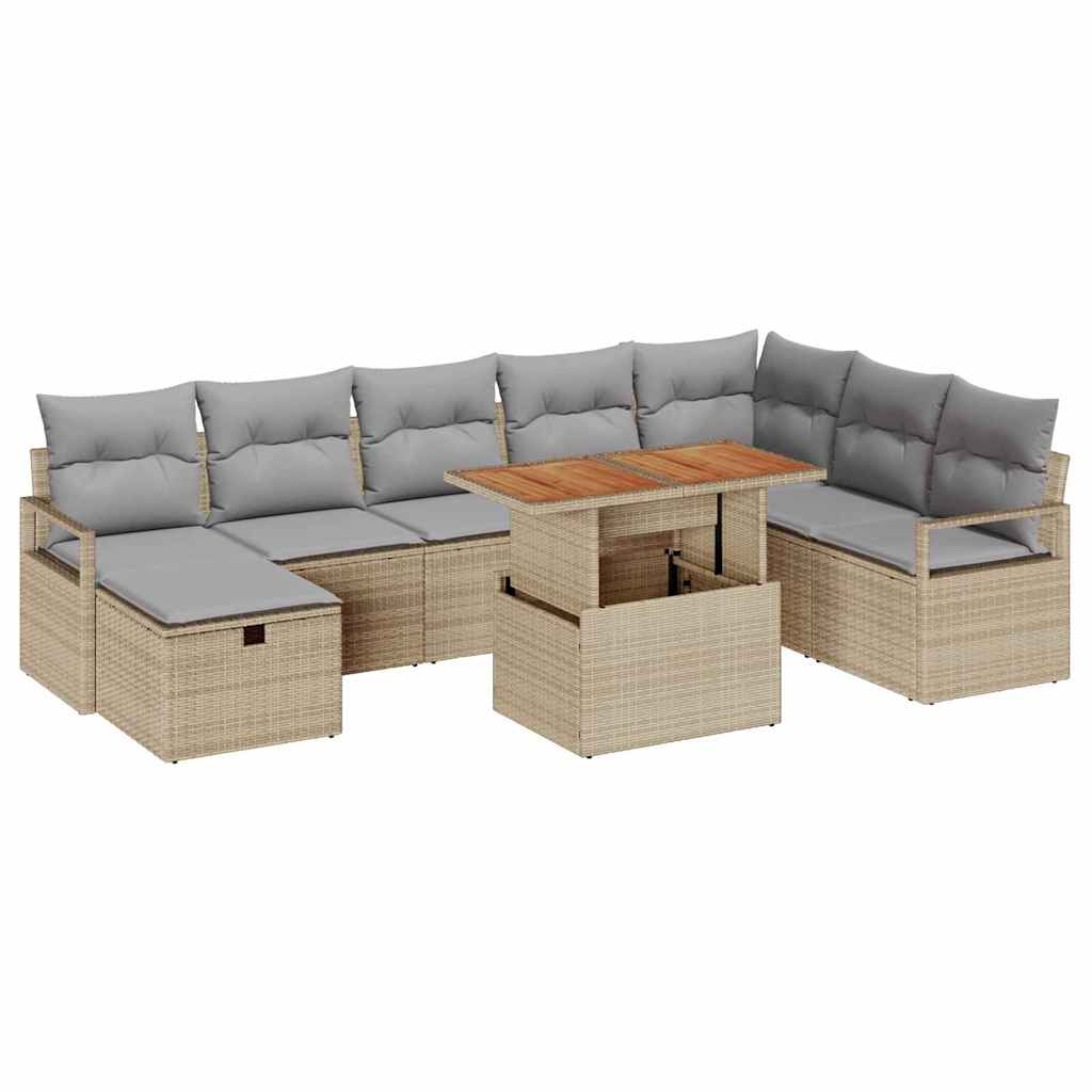 Set Divano da Giardino con cuscino 9 pcs Beige Poly Rattan - homemem39