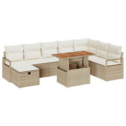 Set Divano da Giardino con cuscino 9 pcs Beige Poly Rattan - homemem39