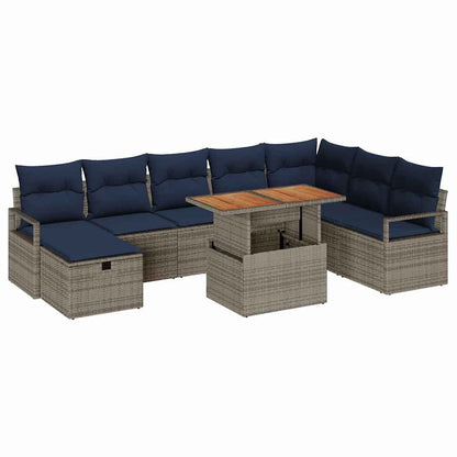 Set Divano da Giardino con cuscino 9 pcs Grigio polyrattan | homemem39