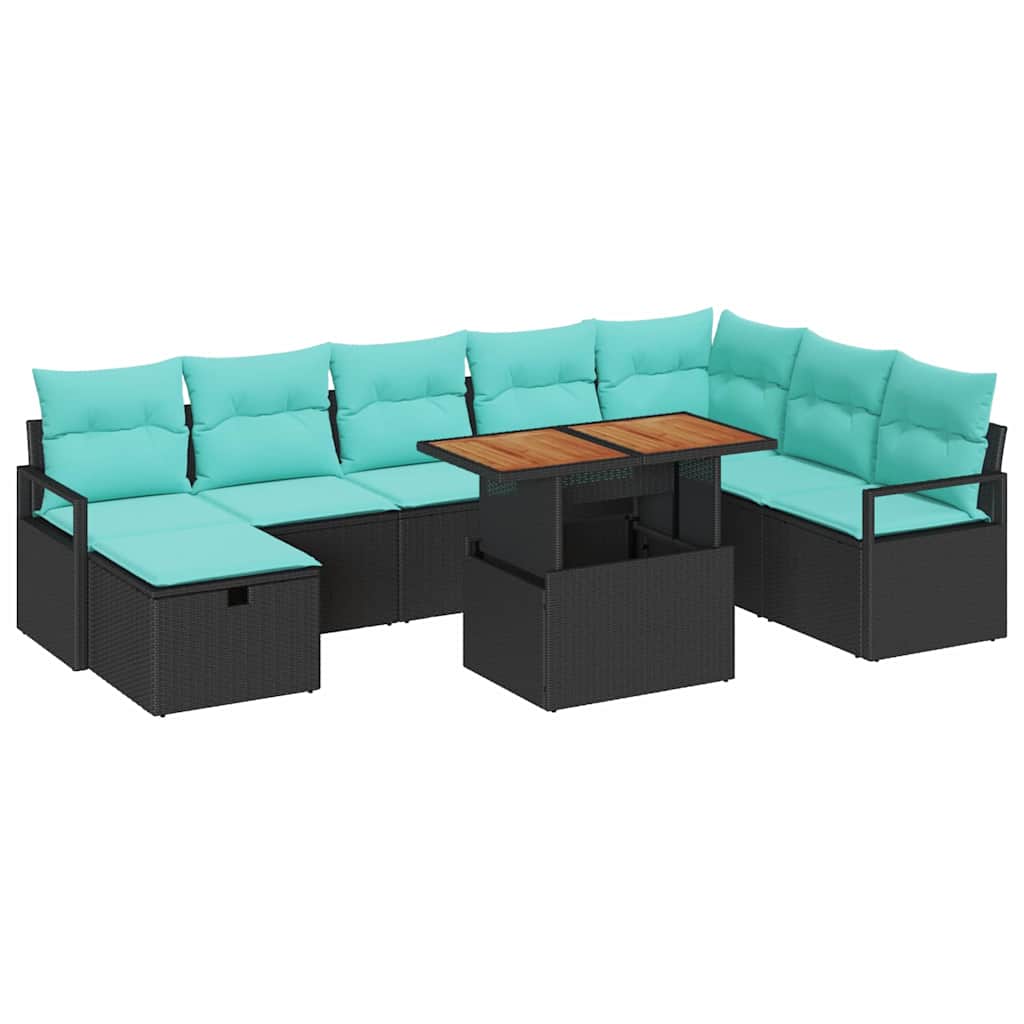 Set Divano da Giardino con cuscino 9 pcs Nero polyrattan | homemem39