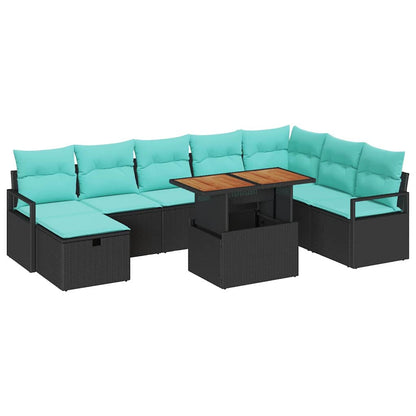 Set Divano da Giardino con cuscino 9 pcs Nero polyrattan | homemem39