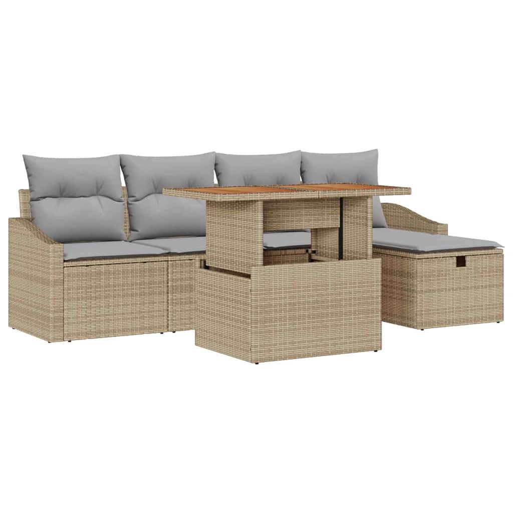 Set Divano da Giardino con cuscino 6 pcs Beige Poly Rattan - homemem39