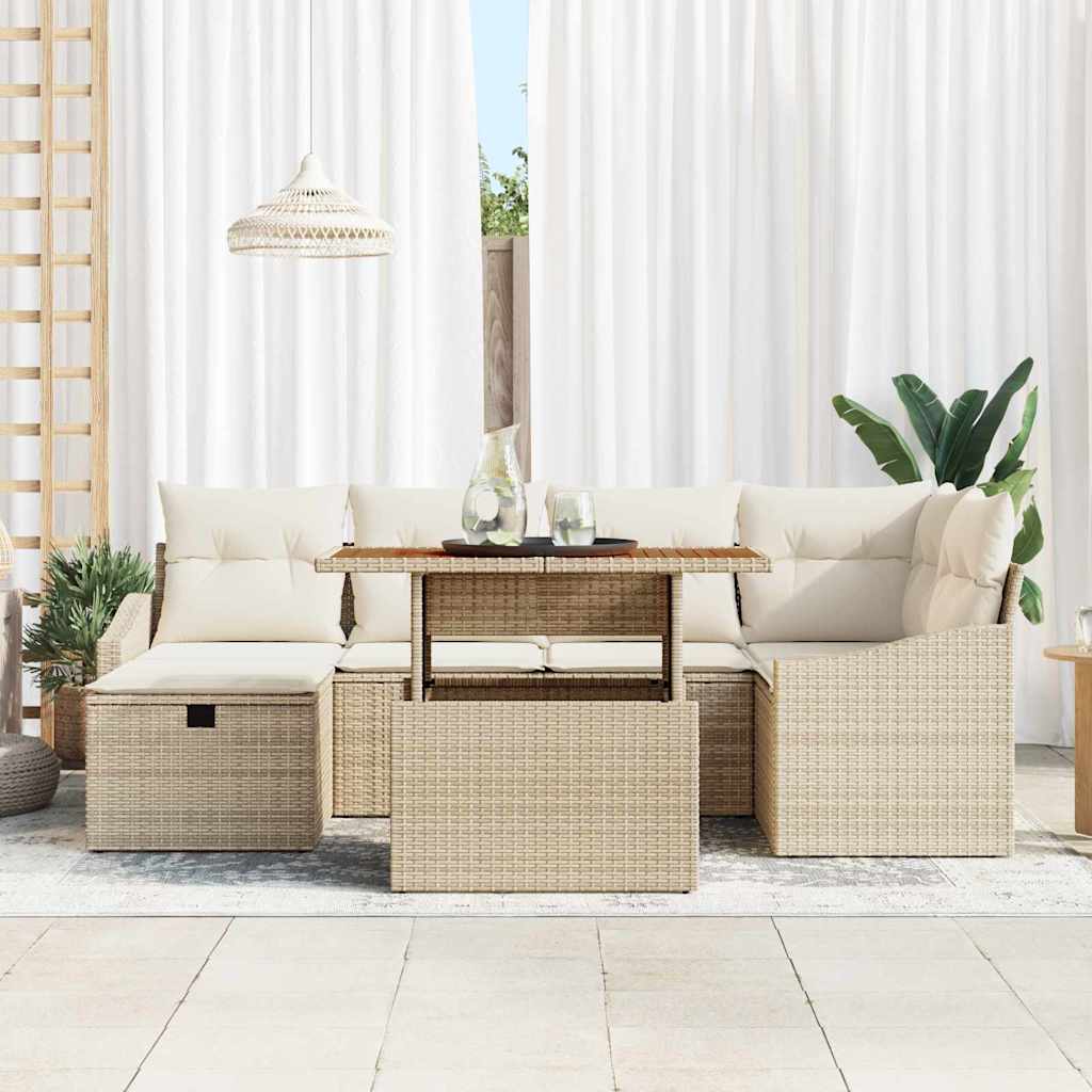 Set Divano da Giardino con cuscino 7 pcs Beige Poly Rattan - homemem39