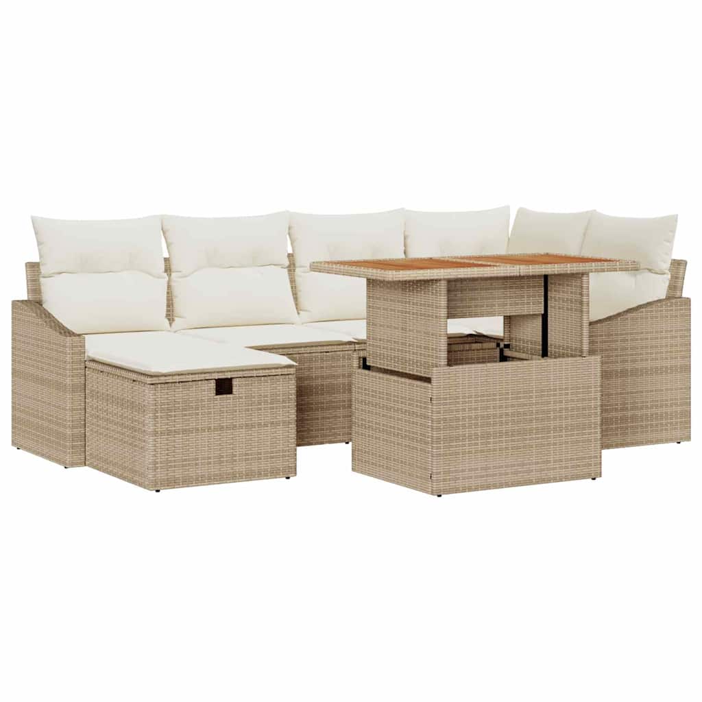 Set Divano da Giardino con cuscino 7 pcs Beige Poly Rattan - homemem39