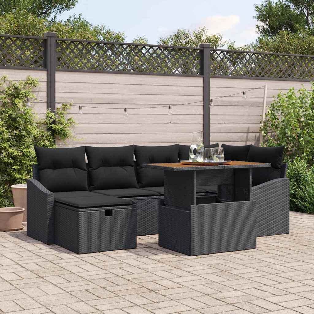 Set Divano da Giardino 7 pz Nero polyrattan | homemem39