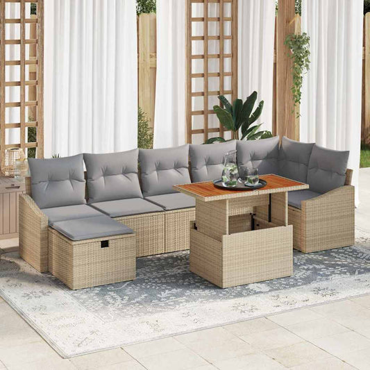 Set Divano da Giardino con cuscino 8 pcs Beige Poly Rattan - homemem39