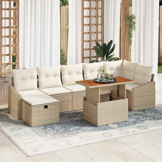 Set Divano da Giardino con cuscino 8 pcs Beige Poly Rattan - homemem39