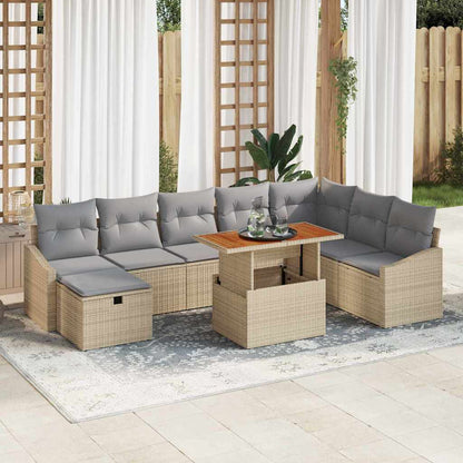 Set Divano da Giardino con cuscino 9 pcs Beige Poly Rattan - homemem39