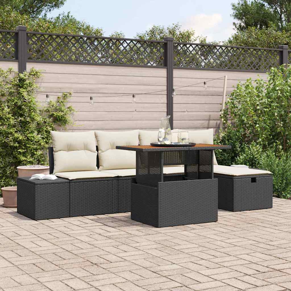 Set Divano da Giardino con cuscino 6 pcs Nero Poly Rattan - homemem39