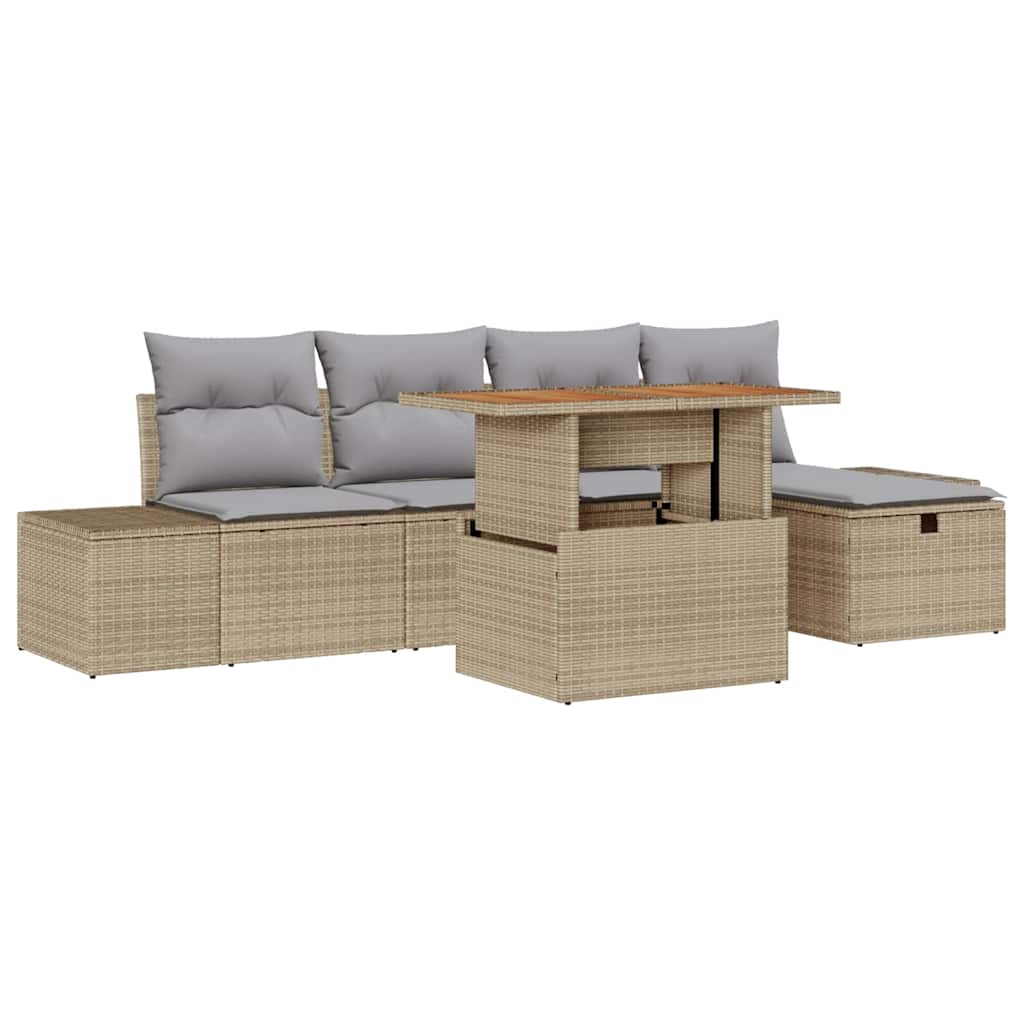Set Divano da Giardino con cuscino 6 pcs Beige Poly Rattan - homemem39