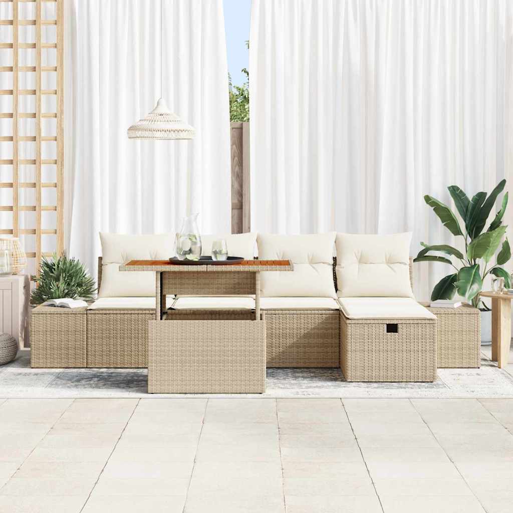 Set Divano da Giardino con cuscino 6 pcs Beige Poly Rattan - homemem39