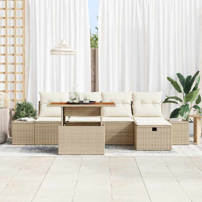 Set Divano da Giardino con cuscino 6 pcs Beige Poly Rattan - homemem39