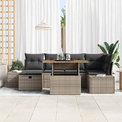 Set Divano da Giardino con cuscino 7 pcs Grigio Poly Rattan
