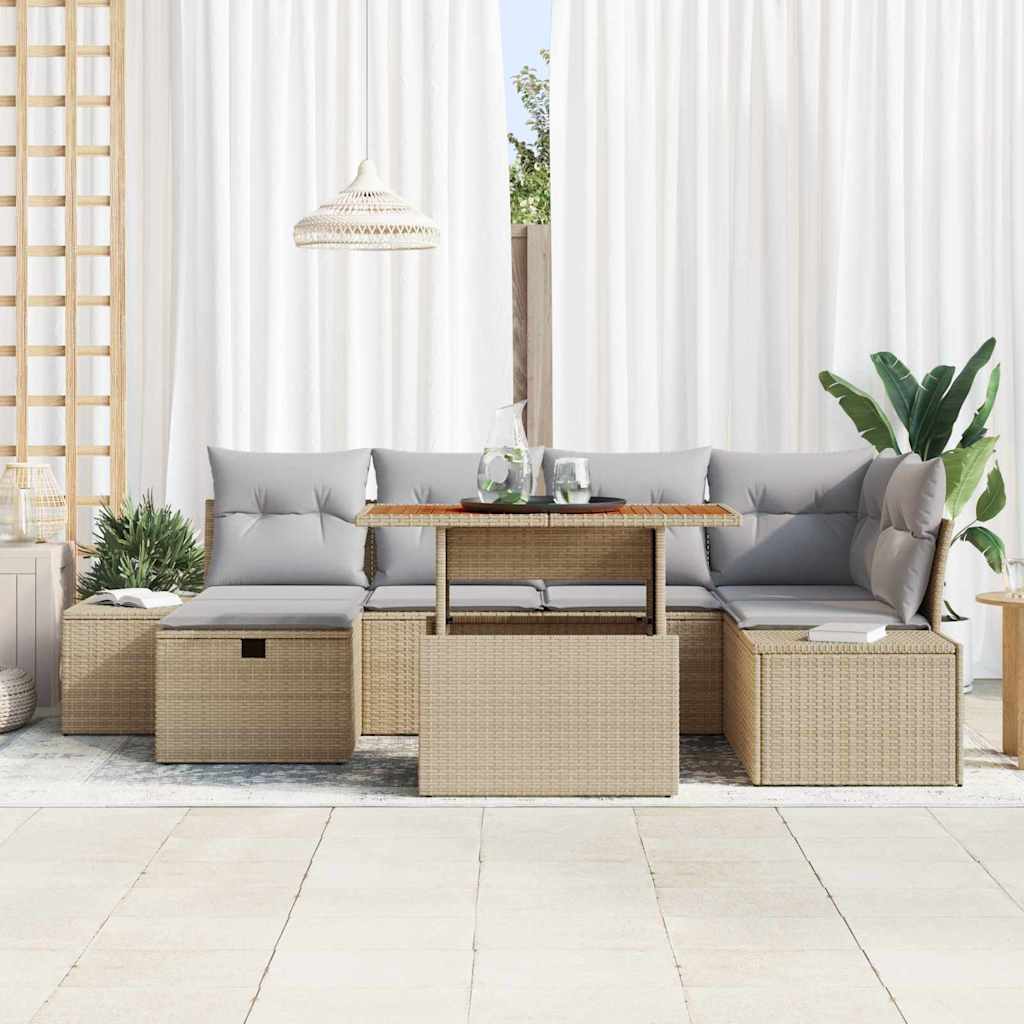 Set Divano da Giardino con cuscino 7 pcs Beige Poly Rattan - homemem39