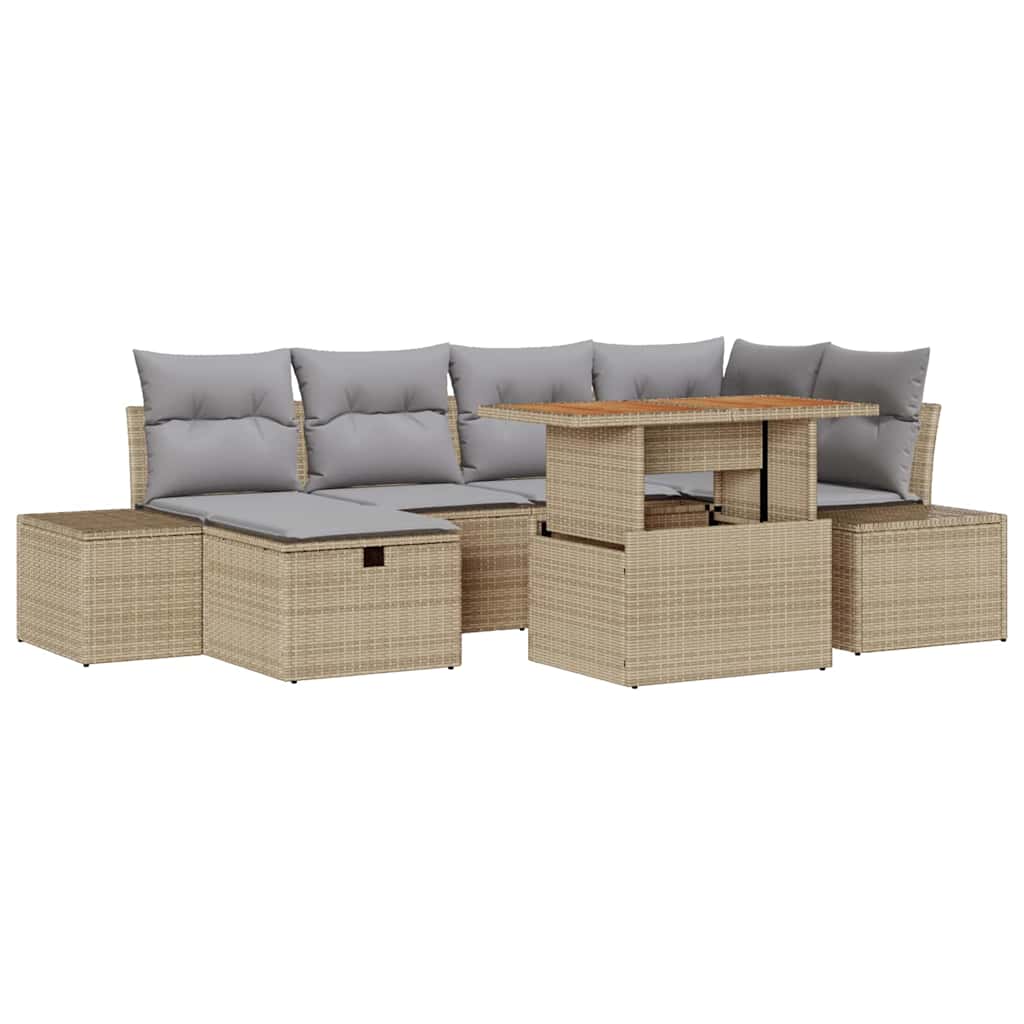 Set Divano da Giardino con cuscino 7 pcs Beige Poly Rattan - homemem39