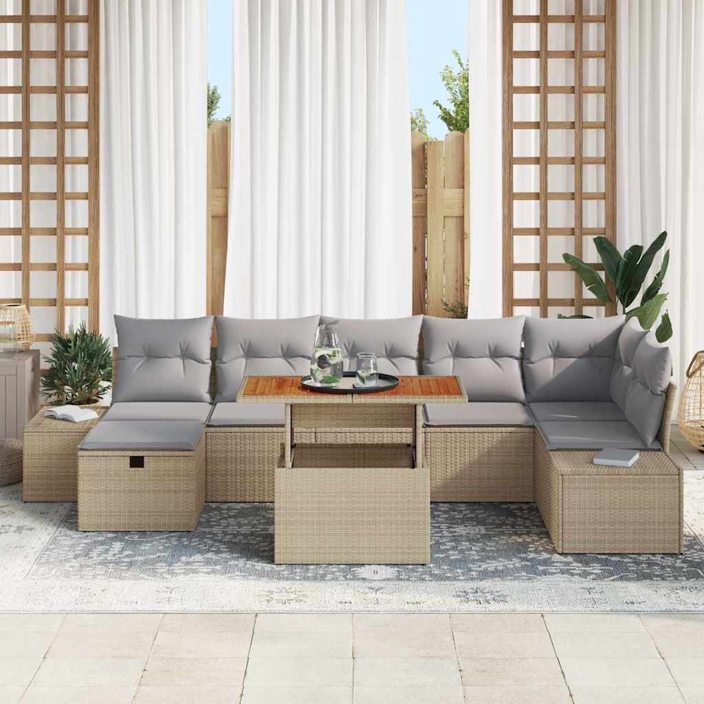 Set Divano da Giardino con cuscino 8 pcs Beige Poly Rattan - homemem39