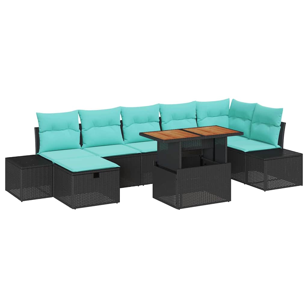 Set Divano da Giardino 8 pz Nero polyrattan