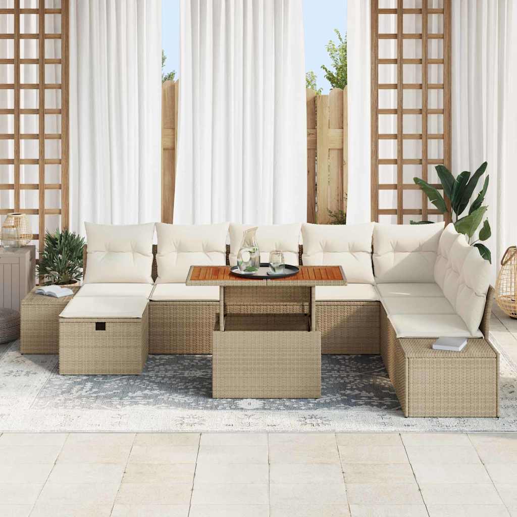 Set Divano da Giardino con cuscino 9 pcs Beige Poly Rattan - homemem39