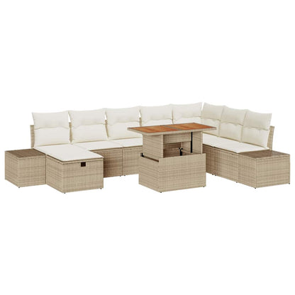 Set Divano da Giardino con cuscino 9 pcs Beige Poly Rattan - homemem39