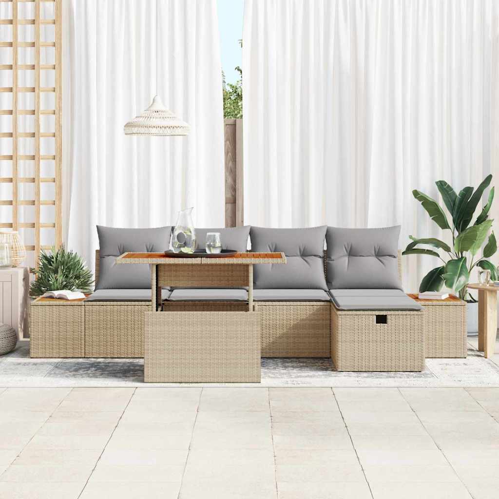 Set Divano da Giardino con cuscino 6 pcs Beige Poly Rattan - homemem39