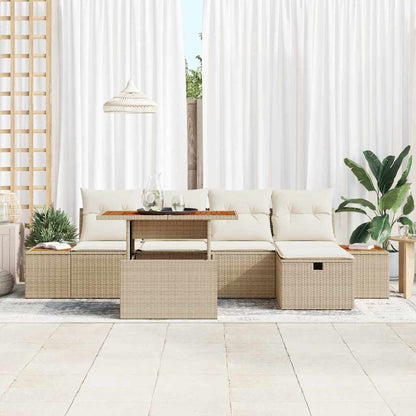 Set Divano da Giardino con cuscino 6 pcs Beige Poly Rattan - homemem39