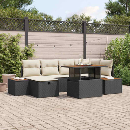 Set Divano da Giardino con cuscino 7 pcs Nero Poly Rattan - homemem39