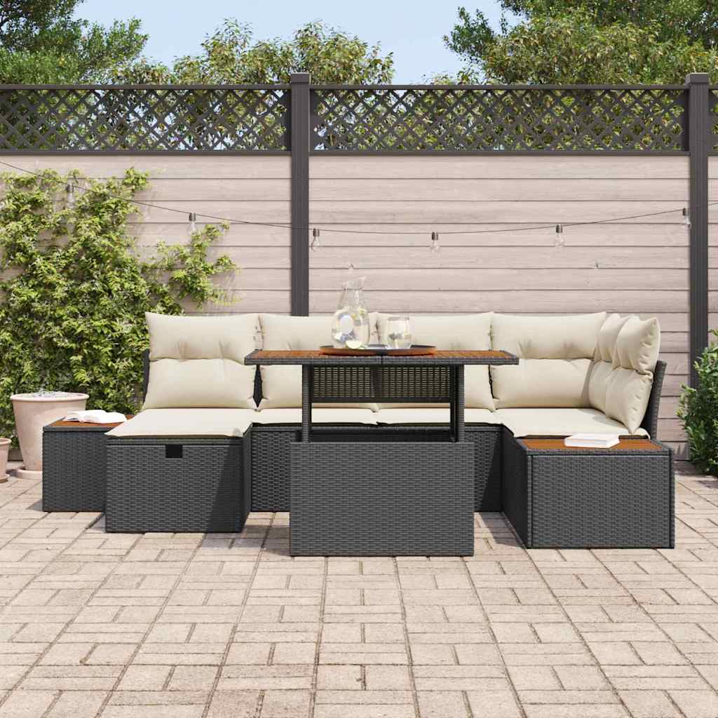 Set Divano da Giardino con cuscino 7 pcs Nero Poly Rattan - homemem39