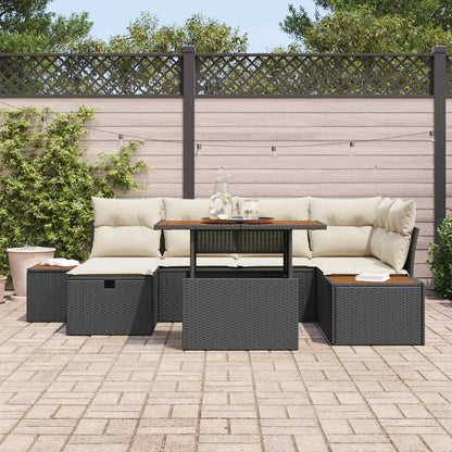 Set Divano da Giardino con cuscino 7 pcs Nero Poly Rattan - homemem39