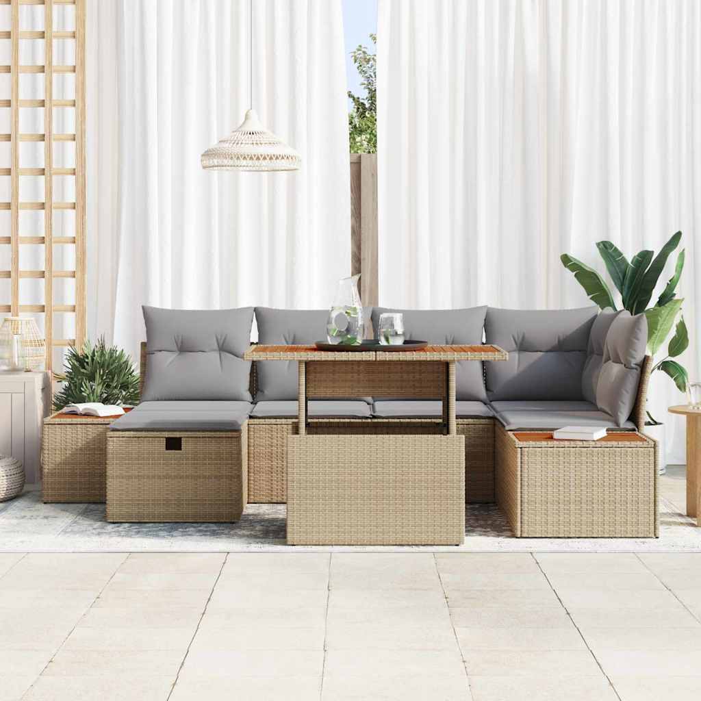 Set Divano da Giardino con cuscino 7 pcs Beige Poly Rattan - homemem39