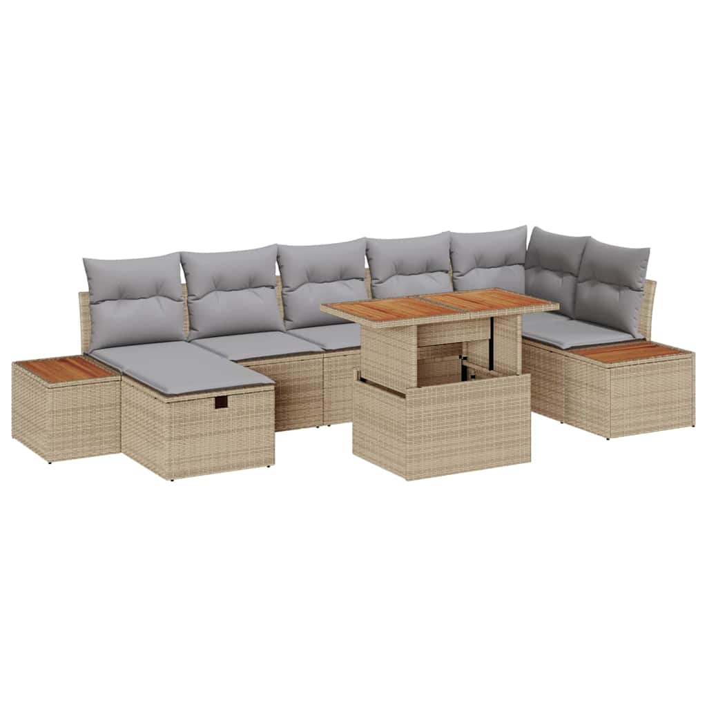 Set Divano da Giardino con cuscino 8 pcs Beige Poly Rattan - homemem39