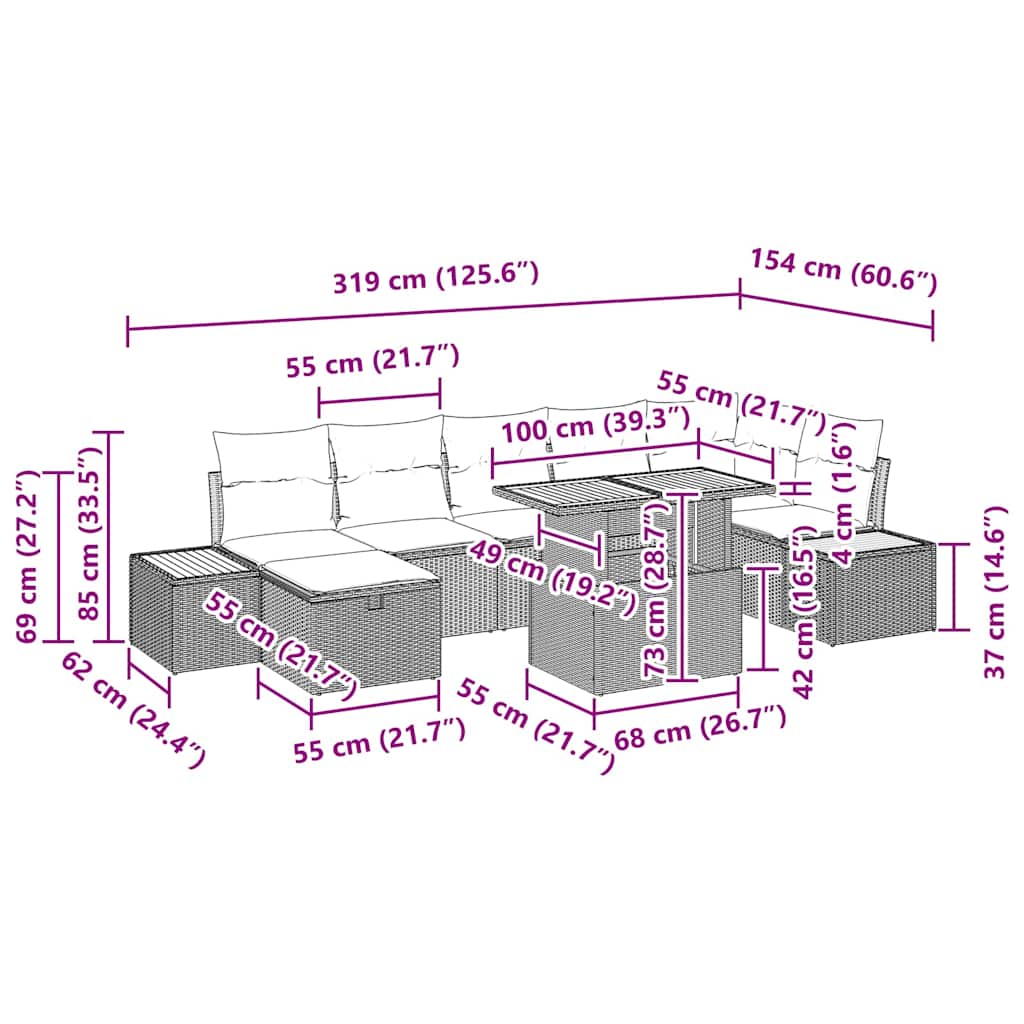 Set Divano da Giardino con cuscino 8 pcs Beige Poly Rattan - homemem39
