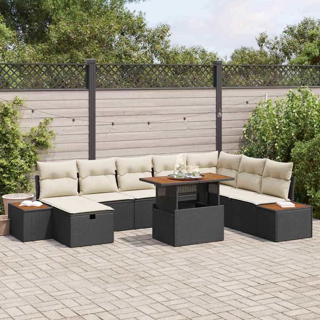 Set Divano da Giardino con cuscino 9 pcs Nero Poly Rattan - homemem39