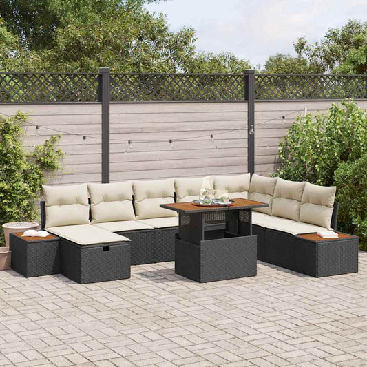Set Divano da Giardino con cuscino 9 pcs Nero Poly Rattan - homemem39