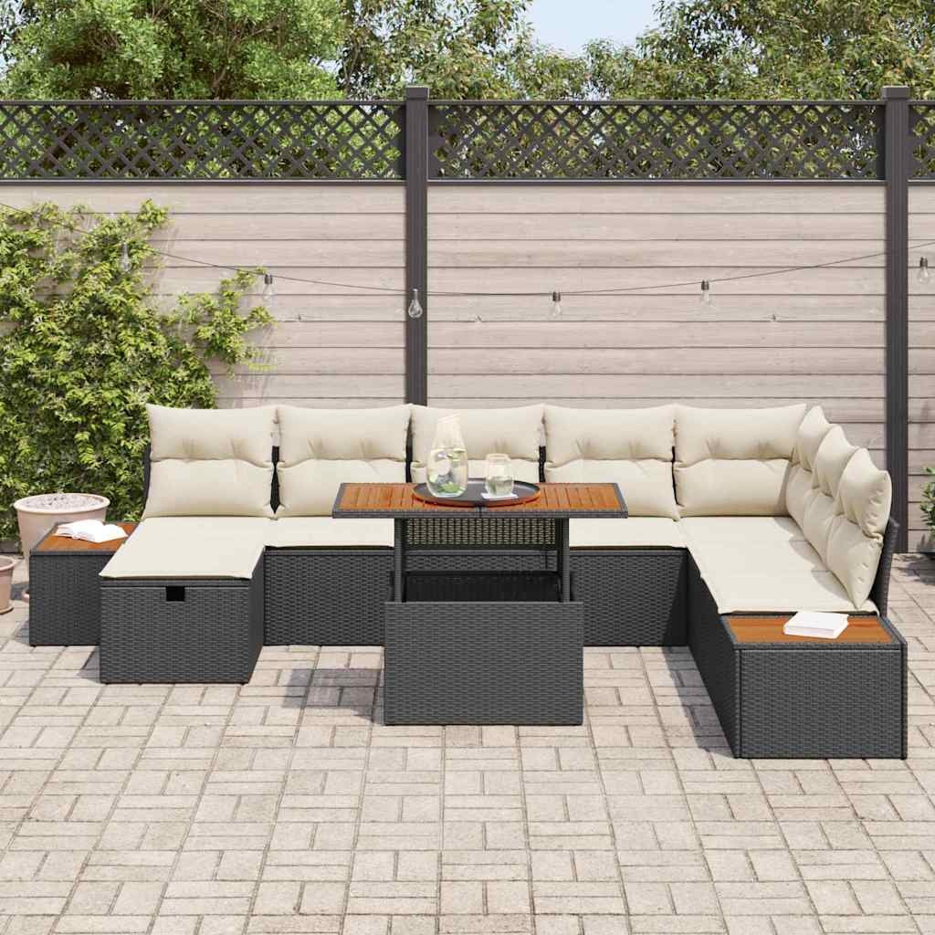 Set Divano da Giardino con cuscino 9 pcs Nero Poly Rattan - homemem39