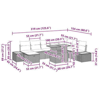 Set Divano da Giardino con cuscino 9 pcs Beige Poly Rattan - homemem39