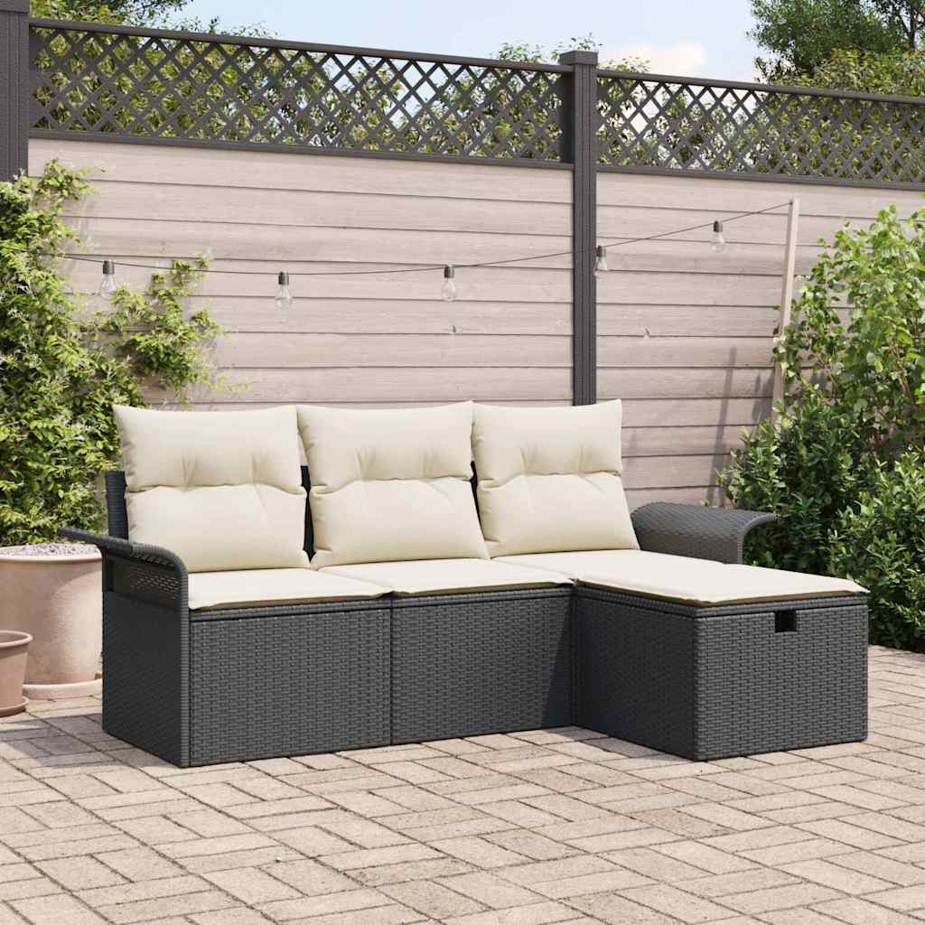 Set Divano da Giardino con cuscino 4 pcs Nero Poly Rattan - homemem39