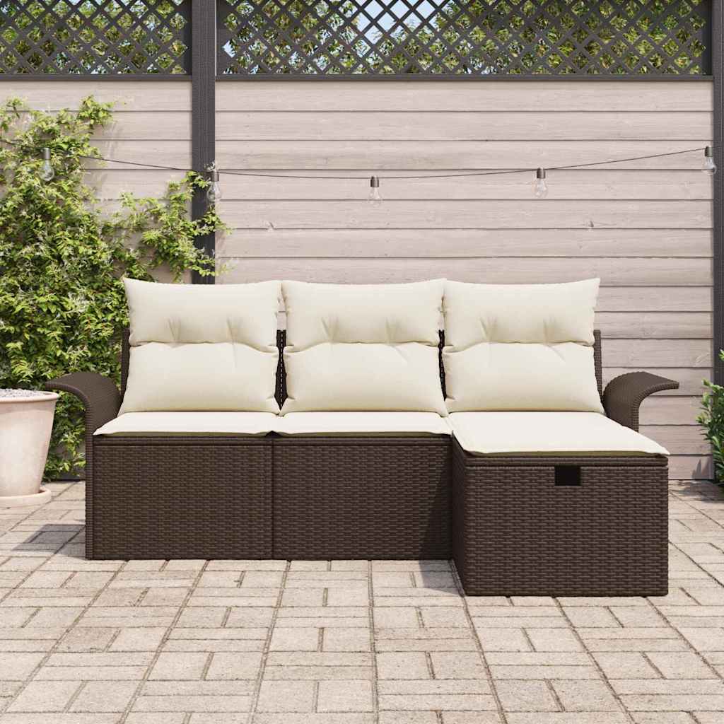 Set Divano da Giardino con cuscino 4 pcs Marrone Poly Rattan - homemem39