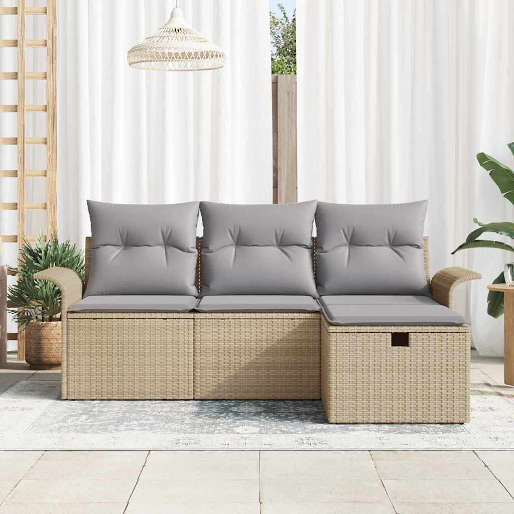Set Divano da Giardino con cuscino 4 pcs Beige Poly Rattan - homemem39