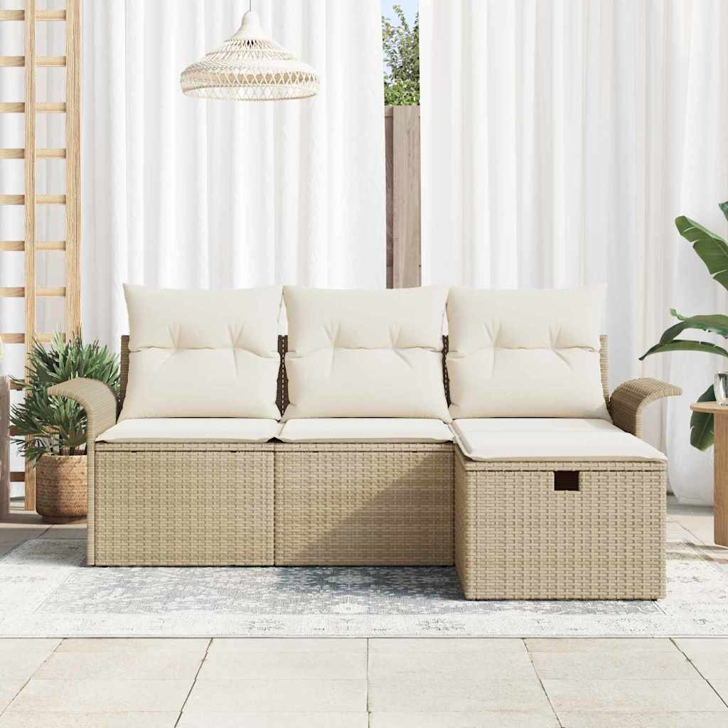 Set Divano da Giardino con cuscino 4 pcs Beige Poly Rattan - homemem39