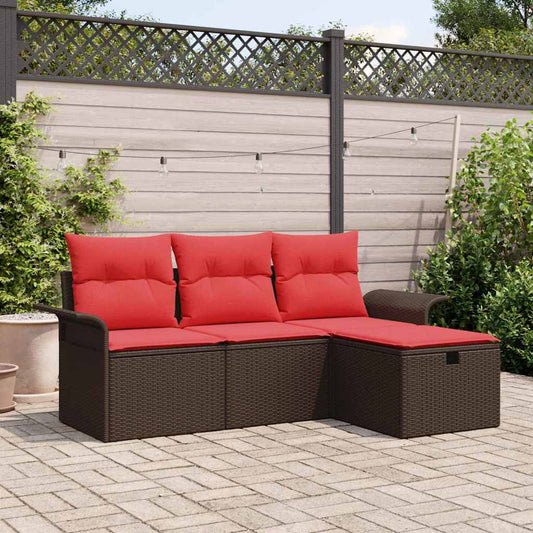 Set Divano da Giardino con cuscino 4 pcs Poly Rattan
