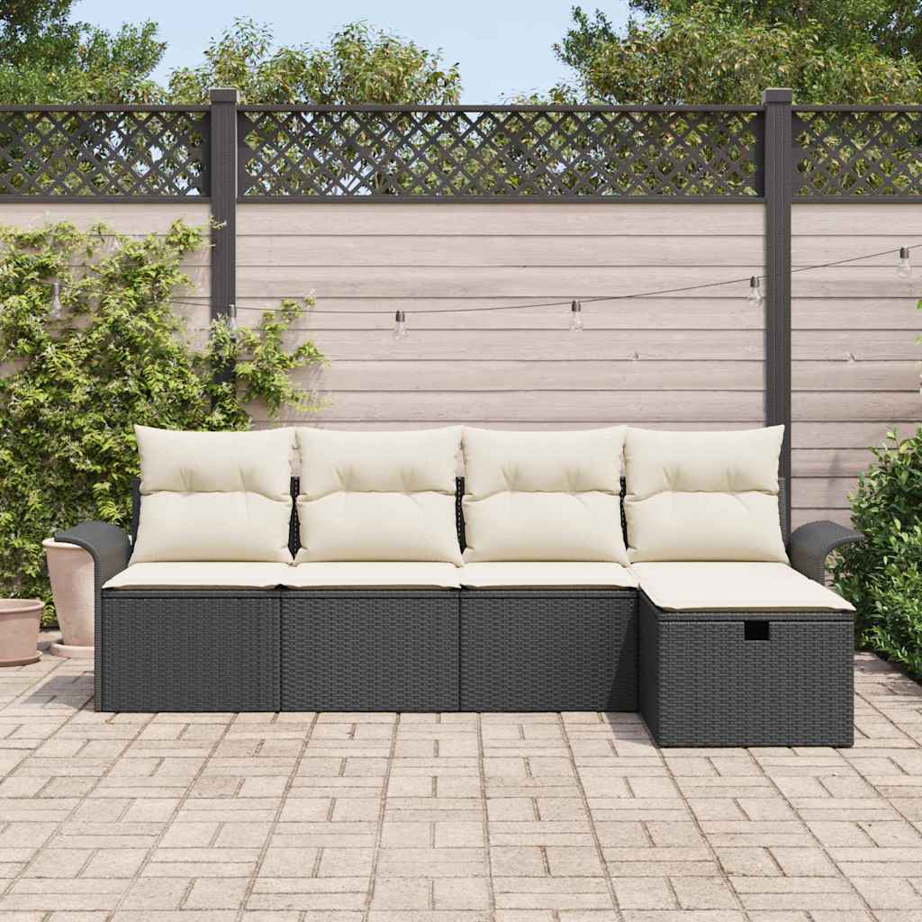 Set Divano da Giardino con cuscino 5 pcs Nero Poly Rattan - homemem39