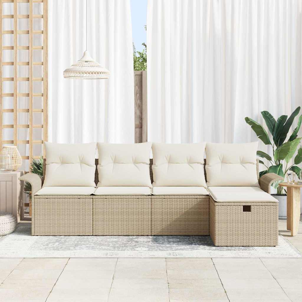 Set Divano da Giardino con cuscino 5 pcs Beige Poly Rattan - homemem39