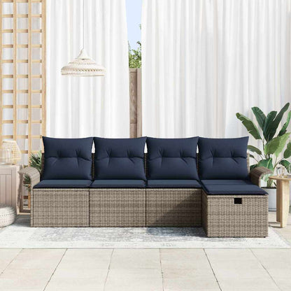 Set Divano da Giardino con cuscino 5 pcs Poly Rattan | homemem39