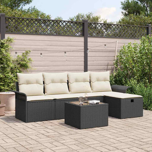 Set Divano da Giardino con cuscino 6 pcs Nero Poly Rattan - homemem39