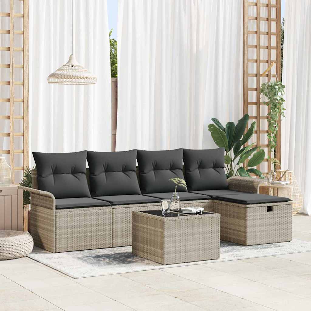 Set Divano da Giardino 6 pcs Grigio chiaro Poly Rattan - homemem39