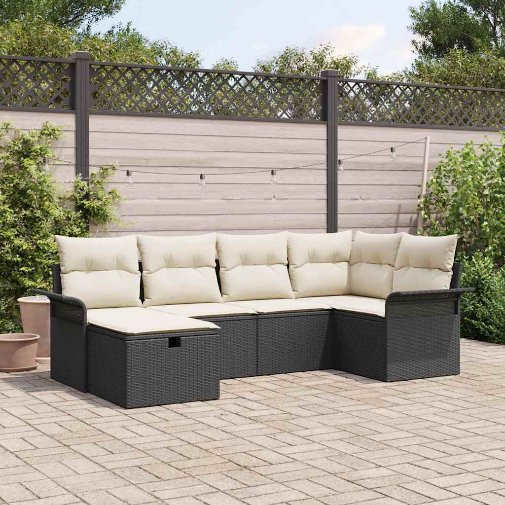 Set Divano da Giardino con cuscino 6 pcs Nero Poly Rattan - homemem39