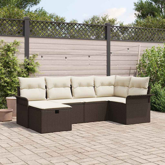 Set Divano da Giardino con cuscino 6 pcs Marrone Poly Rattan - homemem39